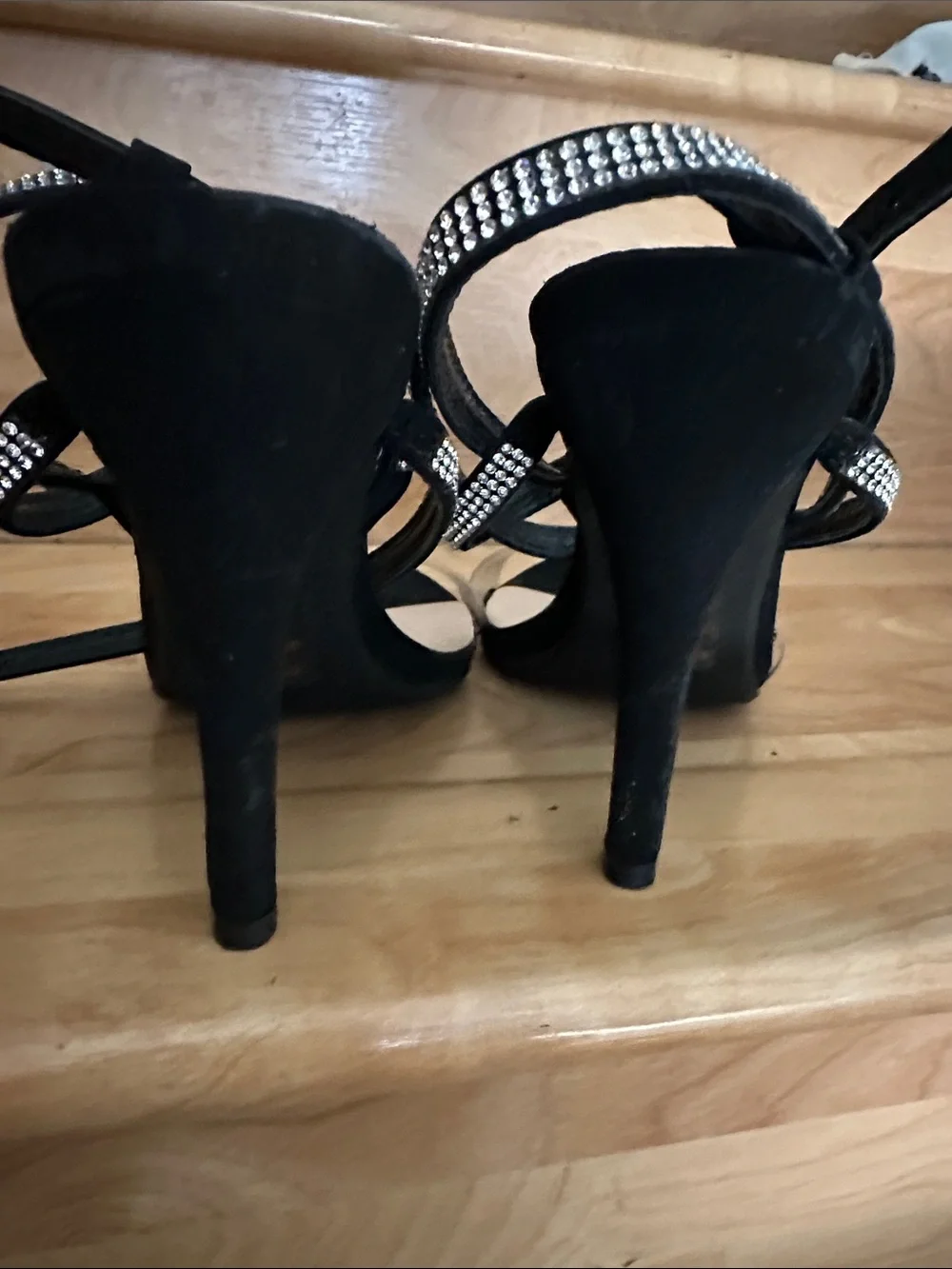 Black Heels with Crystal Ankle Straps size 6 1/2